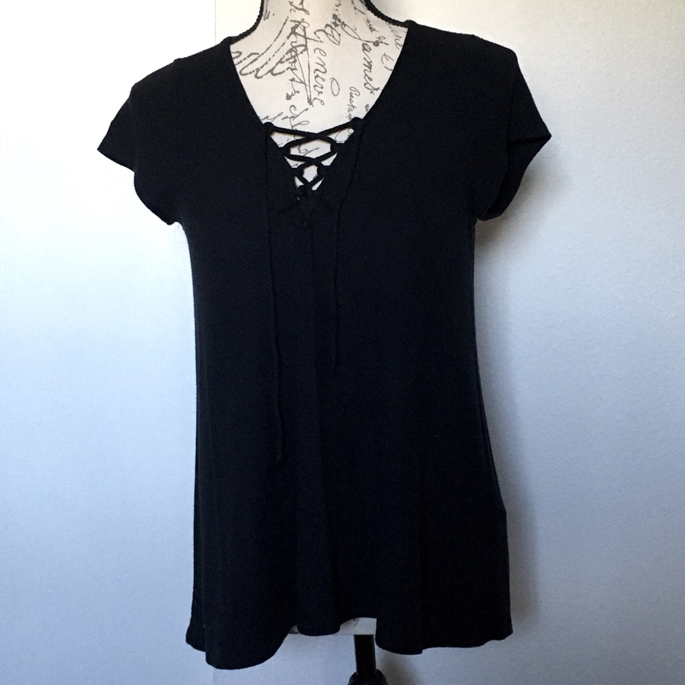 Hollister soft ribbed viscose blend lace up t-shirt